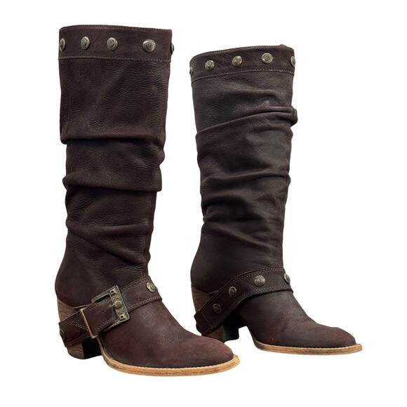 Rosemetal Slouchy Western Harness Boot 36.5 Women's Tall Brown Cowgirl Steampunk - Picture 3 of 16